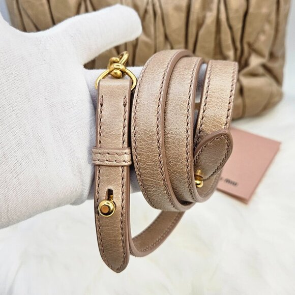 Miu Miu Matelassé Tan Leather Two-Way Bag - Picture 8 of 17